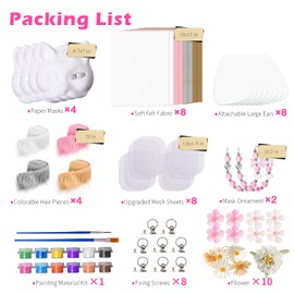 DRAWNCAT DIY Therian Mask Blank Cat Material Kit DIY Cat Mask Craft Kit - Cosplay Paper Masks with 4 Pre-Cut Masks, 8 Felt Sheets, Paint, Beads & Accessories - Creative Art Project for Women & Teens