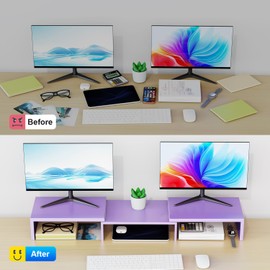 OUTIOE Dual Monitor Stand for Desk, Metal Monitor Riser, Purple Office Supplies Desk Accessories (Purple)