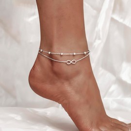 CHIC & ARTSY Infinity Anklet 925 Sterling Silver Infinity Layered Anklet for Women Double Layer Infinity Anklet Bracelet Cute Multi Layered Anklet Infinity Sign Chain Anklet