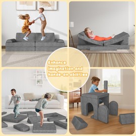 zefinot Modular Kids Play Couch Convertible-Toddler&Kids Sofa,DIY Creative Kids Couch for Playroom,Nursery,10pcs Nugget Couch for Play,Imagination& Relaxation