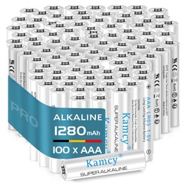 KAMCY AAA Batteries 100 Pack, Triple AAA Batteries 1280mAh for Household and Office Devices, Piles AAA, 1.5V LR03 Alkaline Battery, 10 Years Shelf Life