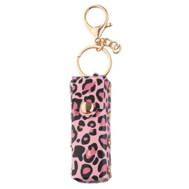 Leopard Print Chapstick Holder Key Chain PU Leather Lipstick Holder Keychain for Women Portable Lip Balm Sleeve Holder Pink Lipstick Case Organizer Lip Gloss Pouch Storage Key Chains for Girls