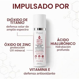 Healthy Skin Lab- Crema hidratante con color y protector solar mineral FPS 50, ácido hialurónico, óxido de zinc, dióxido de titanio