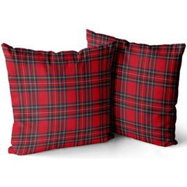 LEKAIHUAI Home Decoration Throw Pillow Cases Covers Royal Stewart Tartan Plaid Red Pillowcases Square Two Sides Print 26x26 Inches Set of 2