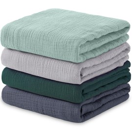 Mom Beebi 100% Muslin Cotton Swaddle Blanket, Muslin Swaddle Blankets for Unisex, 4 Pack Skin-Friendly and Breathable Baby Blankets, 47 x 47 inches