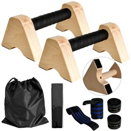 COODHI Premium Wooden Push Up Bars, Non-Slip Base Joint-Friendly Beech Wood Calisthenics Equipment, 2 Pushup Stands with Sweatband Wrist Strap Storage Bag Anti Slip Tape for Home Strength Training
