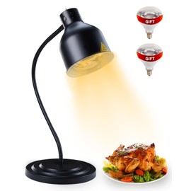 Food Heat Lamp: [3 Heating Bulb Included] [Steady Heating] Heat Lamp for Food, Commercial Food Warmer Lamp for Food Catering Food Warming Lamp for Buffet Parties (Black, 32" H/1Head)