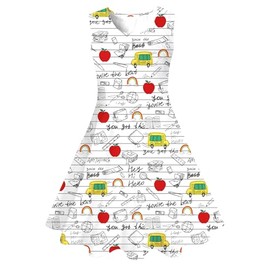 Funnycokid Girls Back to School Dress Size 6 7 First Day of School Summer Sundress Kids Outfit 6-7 Years Sleeveless Clothes