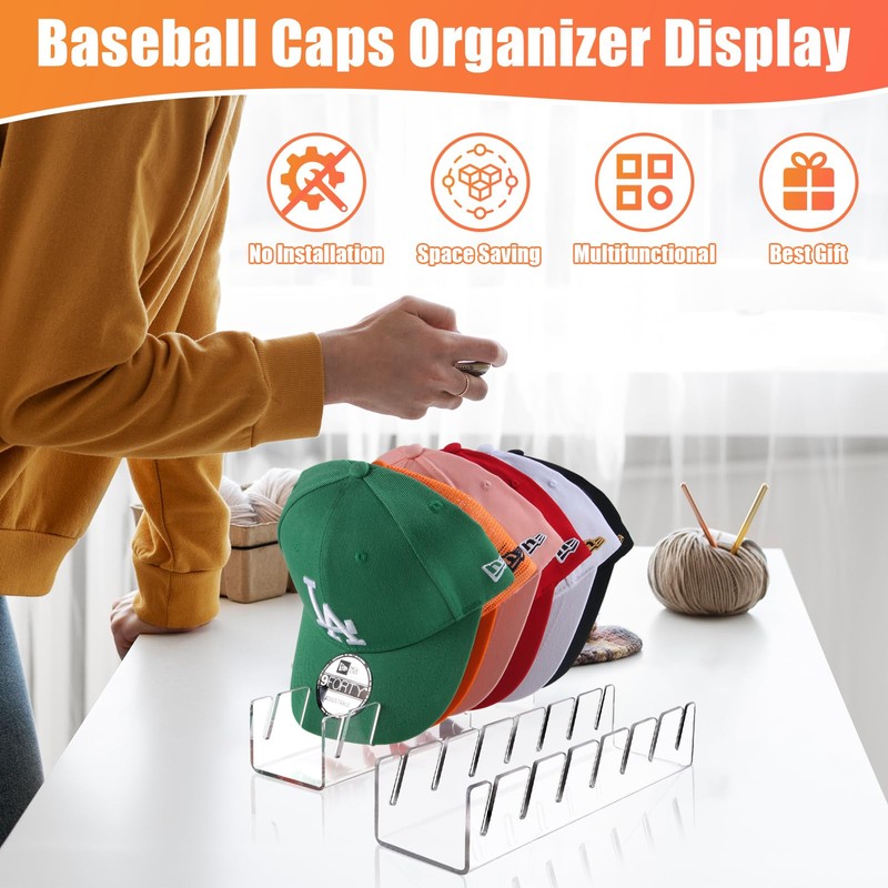 Hat Stand for Baseball Caps, 2 Pack No Install Acrylic