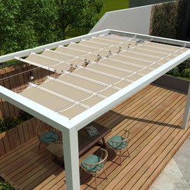 Goleray 4'x4' Retractable Pergola Canopy Replacement Shade Cover Patio Awnings, Waterproof Outdoor Sun Shade Sail with Cable Hardware for Deck Porch Garage Backyard, Beige