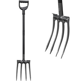 Oliynedy Pitchforks for Gardening, Metal Broadfork Garden Tools Long Handle 45inch, Hay Manure Mulch Fork with 4 Gardening Claws for Compost, Horses, Shoveling and Sifting