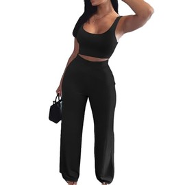 Nimsruc 2 Piece Outfits for Women Casual Sweat Sets Comfy Sleeveless Matching Tracksuits Black L