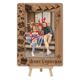 OXRUN Christmas Gifts for Women Men Friends, Merry Christmas Picture Frame, 4x6 Santa, Reindeer Photo Frames with Easel for Tabletop Display Photo Insert - I01