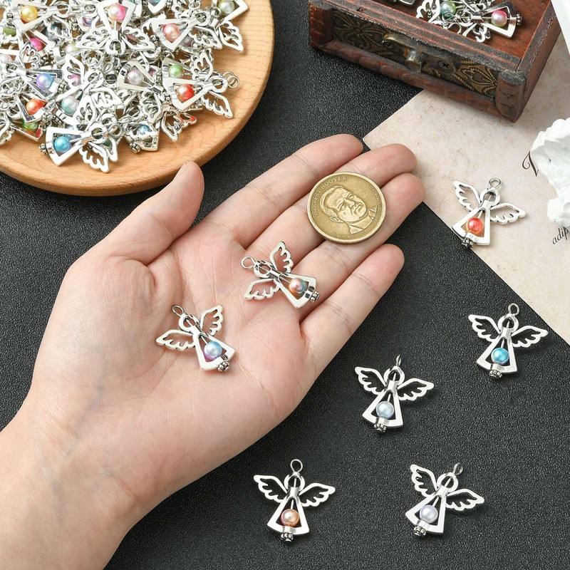 KitBeads 60Pcs 10 Colors Guardian Angel Charms Mini Acrylic Round