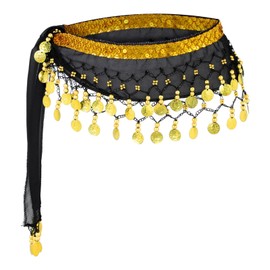 Prasacco Belly Dance Hip Scarf Belly Dance Skirt with Sequins and Coins Dancer Outfit Costume for Women(Black)