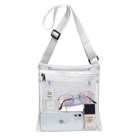 Vorspack TPU Clear Cross-Body Purse Stadium Approves Clear Bag with Inner Pocket and Adjustable Strap for Sports Event Concert Festival - White