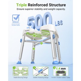 Ergonomic H-Shaped Shower Chair for Elderly and Disabled with EVA Pad, 500 lbs Heavy Duty & Adjustable Shower Stool Seat with Reinforced Bracing, Non-Slip Bathtub Chair, Tool-Free Assembly
