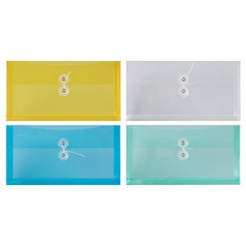 JAM PAPER Plastic Envelopes with Button & String Tie Closure - #10 Business Booklet - 5 1/4 x 10 - Assorted Colors - 24/Pack
