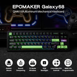 EPOMAKER Galaxy68 QMK/VIA Wireless Mechanical Keyboard, Anodized Aluminum, TOP/Gasket, 6000mAh, RGB Side/Backlight, 65% Gaming Keyboard with Hot-Swap Creamy Switch (Black, Marble White Switch)
