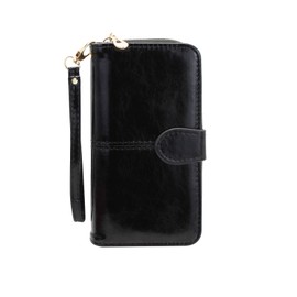 AdiStylinno Women's Leather Large Capacity Long Wallet with Snap Closure and Zip, Clutch Purse with Multiple Card Slots, Phone Coin Pocket, ID Window, black, Minimalist