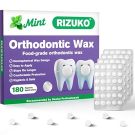 Cera de ortodoncia RIZUKO para brackets - 180 puntos de cera dental | Envolturas individuales higiénicas, sabor menta