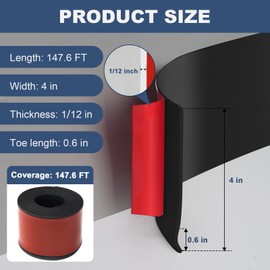 DSGL Flexible Baseboard Molding Trim, 4 in x 147.6 Ft Self-Adhesive Vinyl Wall Base,Peel and Stick Rubber Wall Base Moulding Trim (Black)