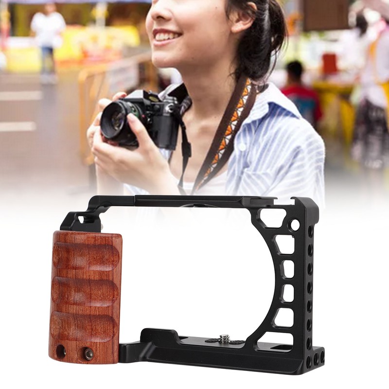 Aluminum Alloy Camera Cage with Wooden Handle Protective Frame with