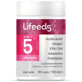 Aceite de Krill Antártico 500 mg con Astaxantina | Omega 3 EPA y DHA | 60 Cápsulas para 2 meses | Lifeed5 Krill Oil