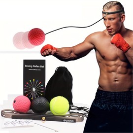 Ultimate Boxbollen Game 3 React Reflex Ball Plus Adjustable Headband, Great for Reflex, Boxing Reflex Training Set Featuring Balls of Three Different Weights (0.7 Oz, 2.1 Oz, 3.0 Oz), Box Bollen Game