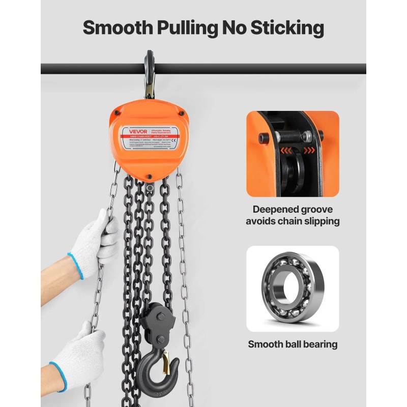 Hand Chain Hoist 2 Ton 10 Ft Lift Manual Orange