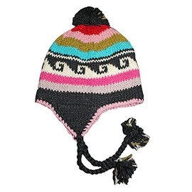 Wool Hand Knit Unisex Fleece Lined Ear Flap Beanie Cap Hat (Multicolor Wave)