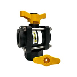 Genuine Banjo V100BL-V10353TB | 1" 3-Way Bottom Load Ball Valve | Full Port | Female NPT | Opening Thru Ball: 1" | 225 PSI | Polypropylene with V10353TB T-Handle