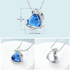 Imrsanl Heart Urn Necklace for Ashes for Women Girl Cremation Jewelry with Crystals Memorial Lockets Urn Pendant for Human Ashes Forever in My Heart (Silver Blue)