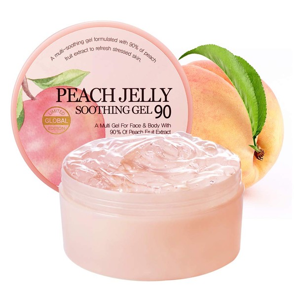 SKINFOOD Peach Jelly Soothing Gel 10.14 oz (300ml) - 90% Peach Face & Body Moisturizing Gel - Refreshing and Vitalizing without Stickiness - Aloe Vera Gel for Face and Body - Aloe Vera Soothing Gel