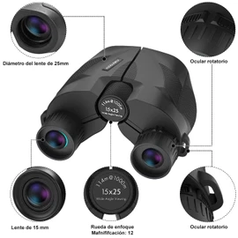 Timotech Binoculares Compactos de 15x25 para Adultos y niños, Prismáticos Impermeables con Visión Nocturna, Prismáticos de Fácil Enfoque para la Observación de Aves y Deportes al Aire Libre