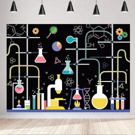 LYCGS 7X5ft Chemical Science Backdrop Chemical Experiments Science Birthday Party Backdrop Kids Chemistry Lab Mad Scientist Equipment Science Research Banner X-266