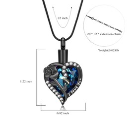 AIWENXI Rose Flower Cremation Jewellery Heart Shape Ash Necklaces for Ashes Stainless Steel Lovers Keepsake Gifts Memorial Urn Ash Pendant Jewellery for Men Women, Stainless Steel
