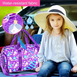 Gym Bag for Girls, Kids Duffle Bag for Travel, Girl Dance Duffel Bags with Shoe Compartment Weekender Overnight Bag, Mermaid