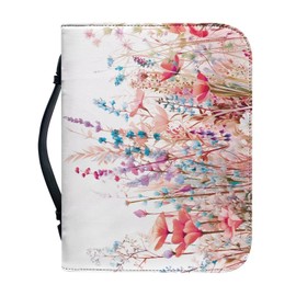 Glomenade Pink Flower Bible Bags for Women Girls, PU Leather Bible Carrying Case Lightweight Bible Protective with Handle Bookmark Church Bag