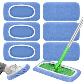 Reusable Mop Pads Compatible with Swiffer Sweeper Mop, Microfiber Dry Sweeping Cloths & Machine Washable Wet Pads Refill for Use on All Sealed Floors - Stone, Hardwood, Laminate & Tile (6 Blue)