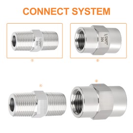 GASHER 4PCS 304 Stainless Steel Pipe Fitting, Hex Nipple Hex Coupling, 1/2" x 1/2" NPT Male Thread Pipe, 1/2Inch x 1/2Inch NPT Female Thread Pipe