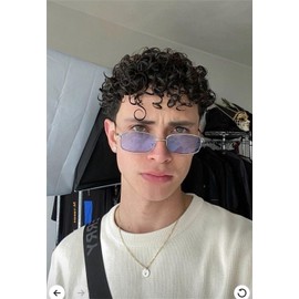 ADE WU Vintage Steampunk Sunglasses Retro Hippie 70s Small Narrow Rectangle Sunglasses Gole Metal Frame Tinted Lens (Gold/Blue)