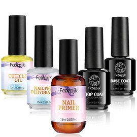 Fcozjpk Nail Dehydrator and Primer with Gel Base & Top Coat Set Cuticle Oil, 5PCS Nail Prep Kit for Acrylic and Gels Nail Polish No Wipe Gel Top Coat Manicure Bonder Liquid Nails Tech Must-have Set