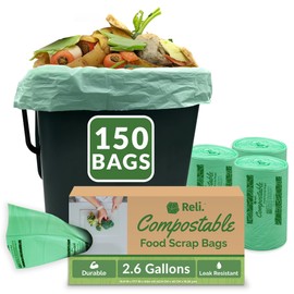 Reli. Compost Bags 2.6 Gallon (150 Count) | ASTM D6400 | Compostable Trash Bags for Food Scraps | Small Composting Liners for Kitchen CompostBin/Countertop Bin | Green, Eco for Food Waste, 2.6 Gal