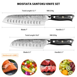 MOSFiATA 7" Santoku Knife with 5.5inch Santoku Knife, German High Carbon Stainless Steel EN.4116