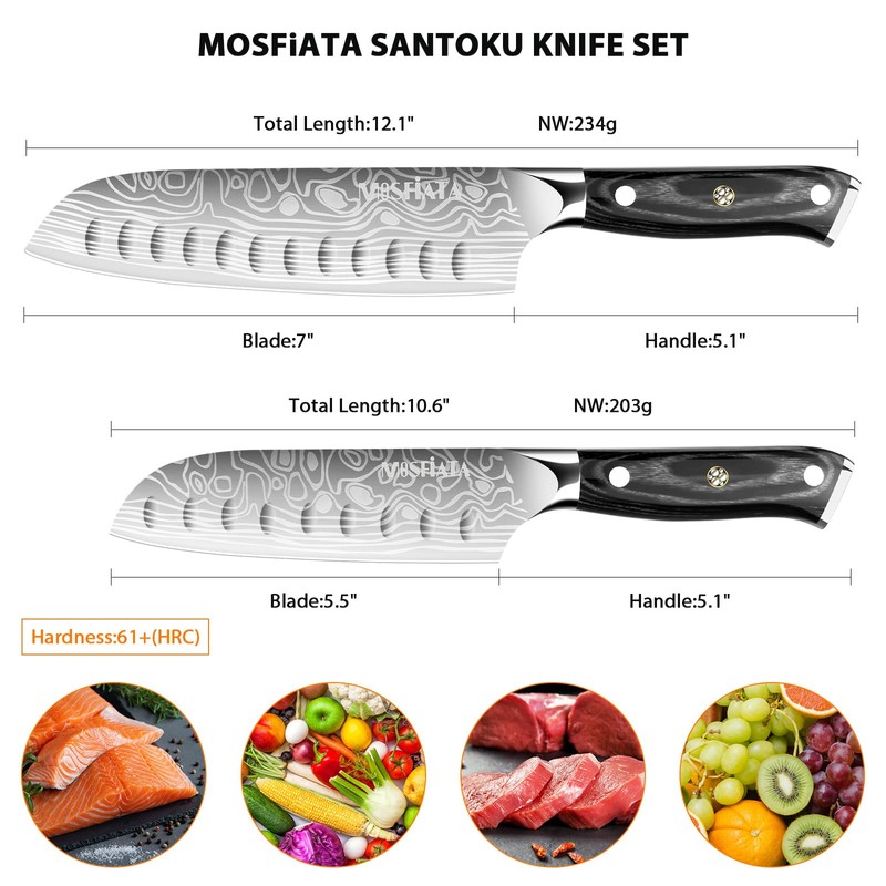 MOSFiATA 7" Santoku Knife with 5.5inch Santoku Knife, German High