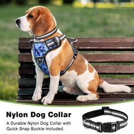 WINSEE Dog Harness No Pull, Pet Harnesses with Dog Collar, Adjustable Reflective Oxford Outdoor Vest, Front/Back Leash Clips for Small, Medium, Large, Extra Large Dogs, Easy Control Handle for Walking