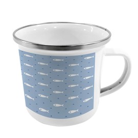 Ambesonne Nautical Steel Camping Mug, Underwater Aquatic Life Fish and Little Symmetrical Anchor Design, Printed Thermal Cup for Camping and Outdoor Activities, White Blue