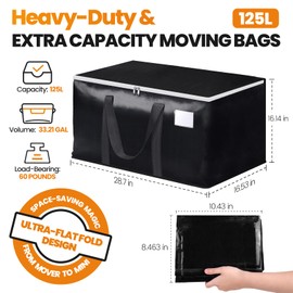 StoreHappily Heavy-Duty & Extra Capacity Moving Bags with Backpack Straps, Storage Totes with Double Zipper & Strong Handles, Packing Bags Alternative to Moving Boxes, Moving Supplies (10 Pack, Black)