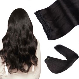 VINBAO Natural Black Weft Hair Extensions Human Hair Double Weft Sew in Extensions Human Hair Black Remy Hair Extensions Weft Human Hair Natural Black #1B 100g 20Inch (weft#1B-20inch)
